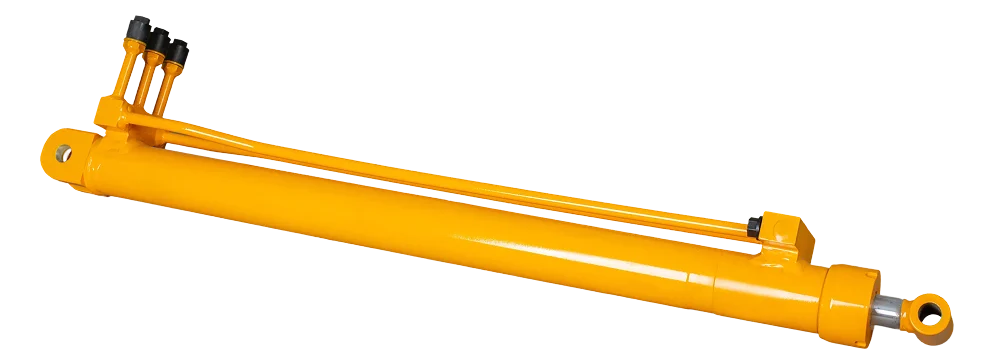 jiangxin horizontal outrigger cylinder with orange barrel and exposed piston rod